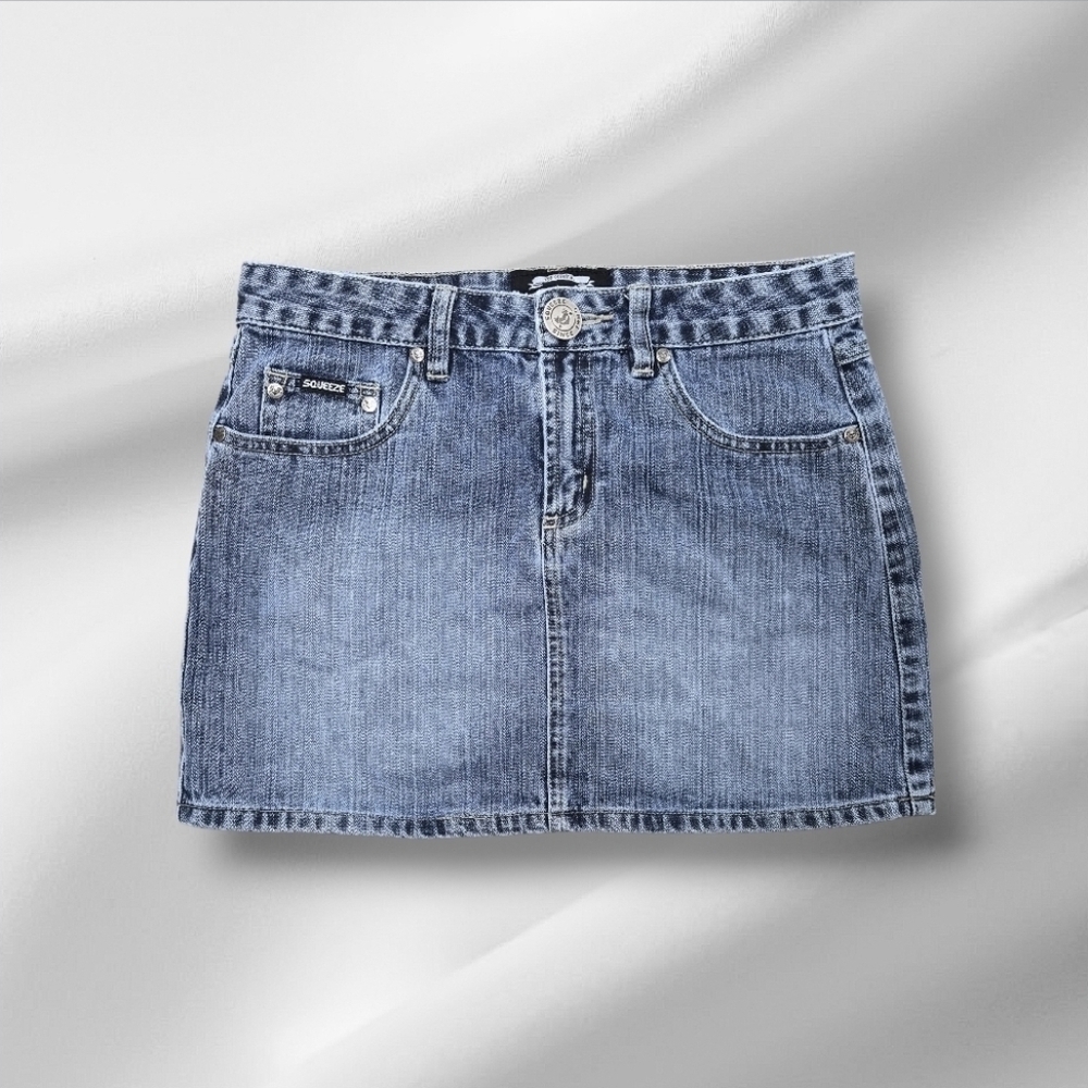 SQUEEZE Vintage Y2K 2000's Faded Wash Denim Mini Skirt Size 7/8